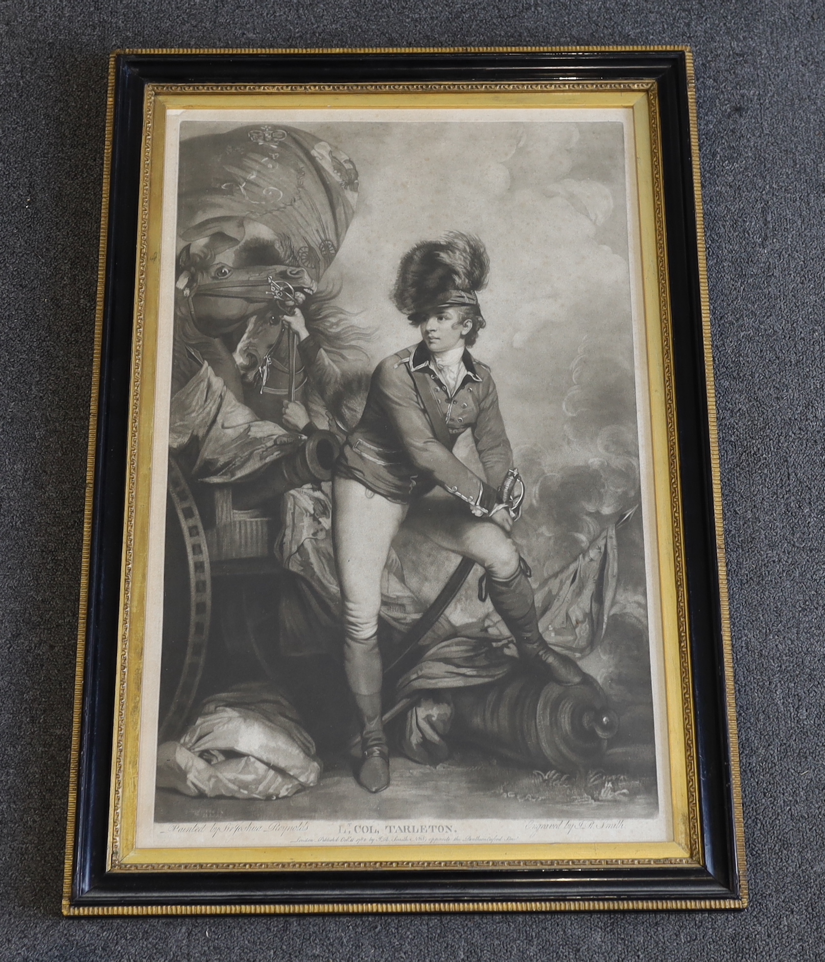 John Raphael Smith after Sir Joshua Reynolds, mezzotint, 'Lt. Col. Tarleton', published by Smith 1782, visible sheet 65 x 41cm